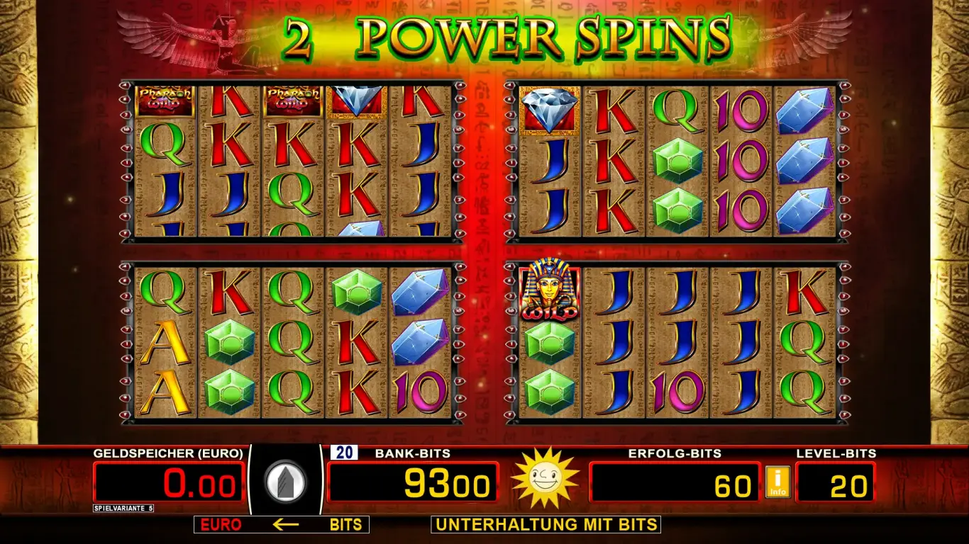 Herstellerbild: vier Power-Spin-Felder, deutsche Automatenfassung.